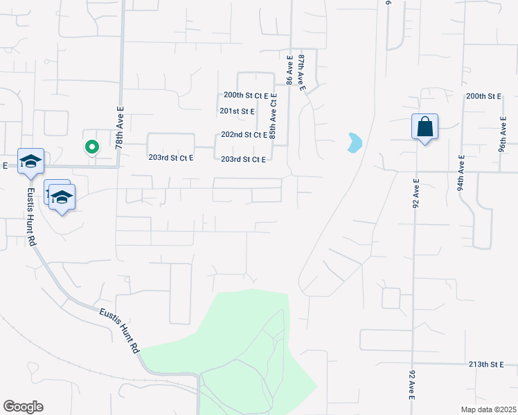 map of restaurants, bars, coffee shops, grocery stores, and more near 8416 205th Street Court East in Spanaway