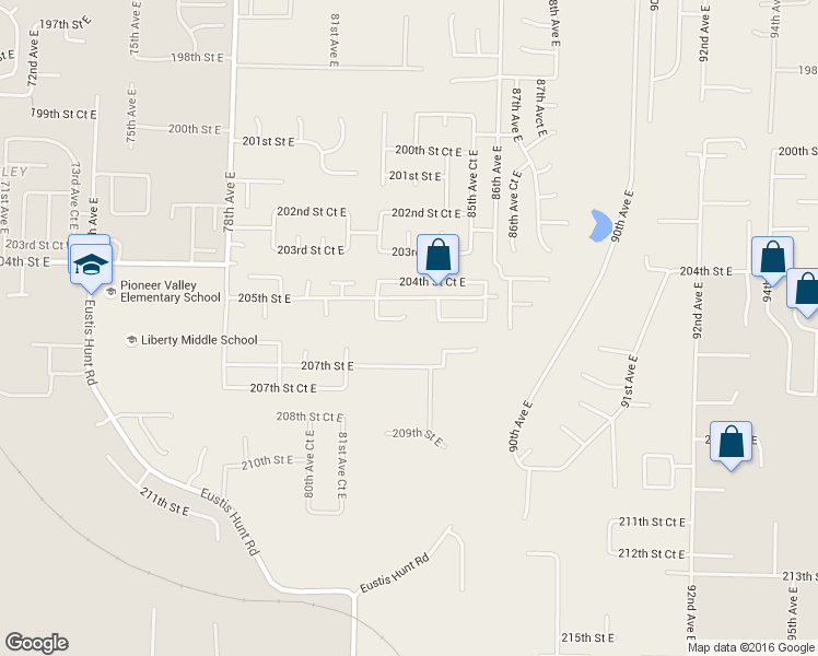 map of restaurants, bars, coffee shops, grocery stores, and more near 8314 205th Street Court East in Spanaway