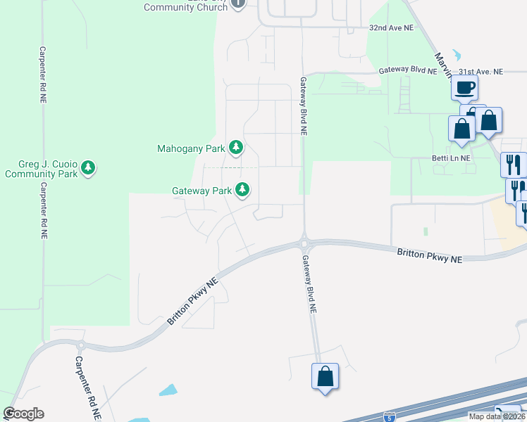 map of restaurants, bars, coffee shops, grocery stores, and more near 6979 Birdseye Avenue Northeast in Lacey