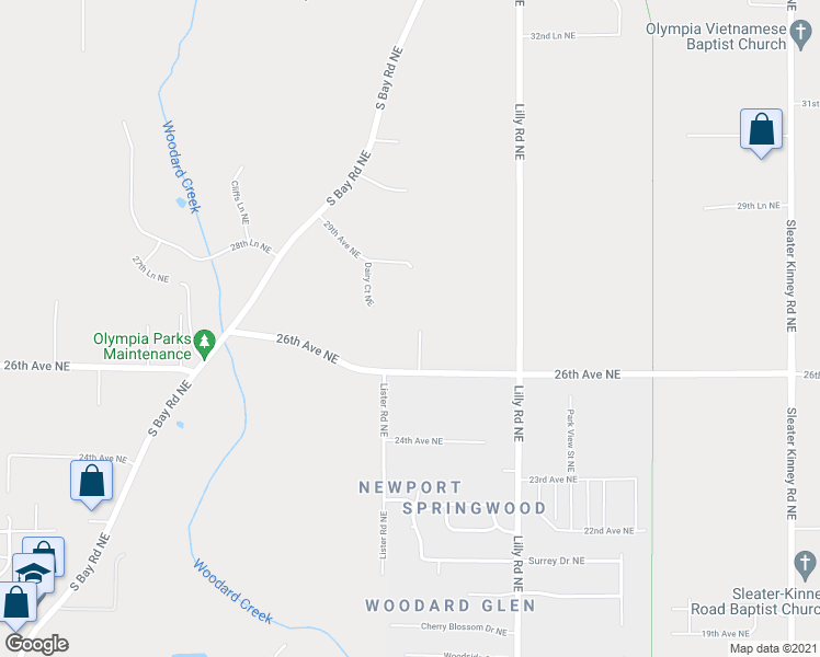 map of restaurants, bars, coffee shops, grocery stores, and more near 3412 26th Avenue Northeast in Olympia