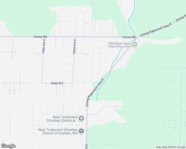 map of restaurants, bars, coffee shops, grocery stores, and more near 12 204th Street Court East in Graham