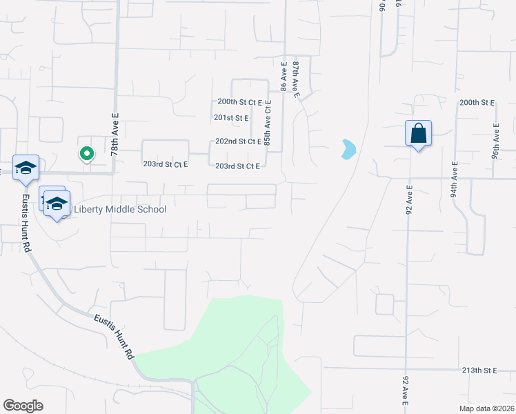 map of restaurants, bars, coffee shops, grocery stores, and more near 8415 205th Street Court East in Spanaway