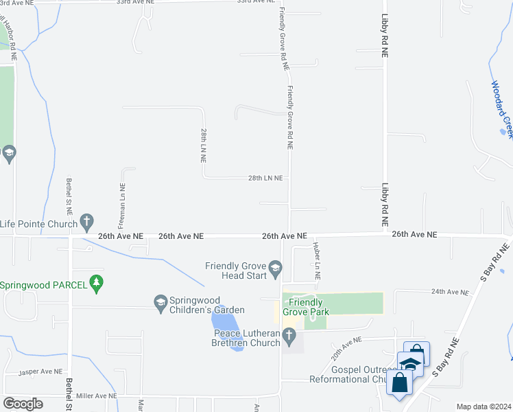 map of restaurants, bars, coffee shops, grocery stores, and more near 2641 Friendly Grove Road Northeast in Olympia