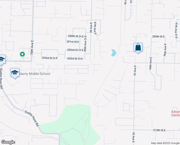 map of restaurants, bars, coffee shops, grocery stores, and more near 20515 85th Avenue Court East in Spanaway