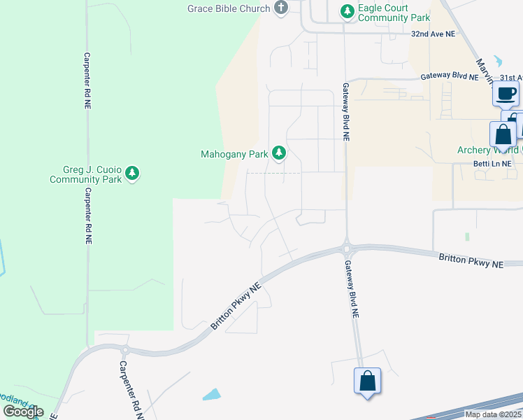map of restaurants, bars, coffee shops, grocery stores, and more near 6630 Svea Court Northeast in Lacey