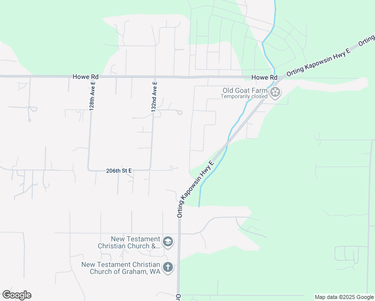 map of restaurants, bars, coffee shops, grocery stores, and more near 12 204th Street Court East in Graham