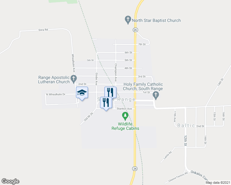 map of restaurants, bars, coffee shops, grocery stores, and more near 37 1st Street in South Range