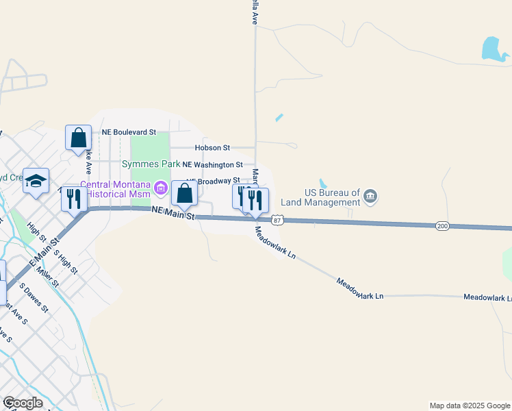 map of restaurants, bars, coffee shops, grocery stores, and more near 825 East Main Street in Lewistown