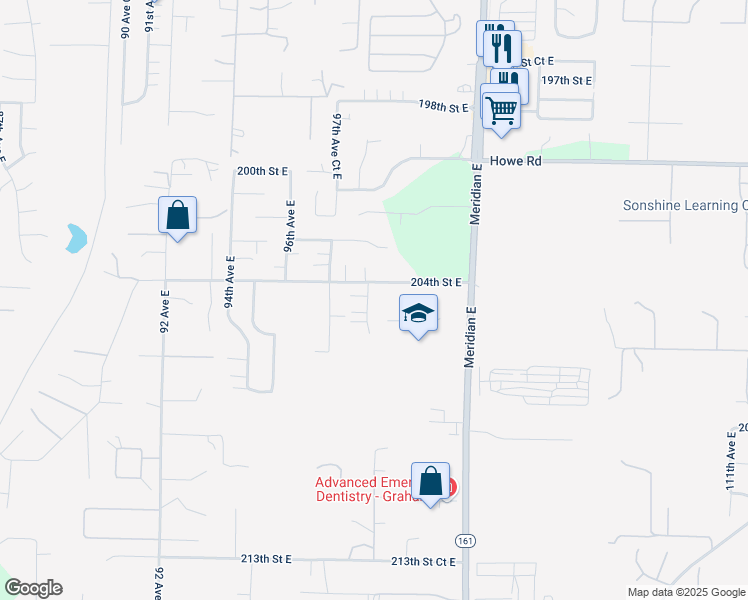 map of restaurants, bars, coffee shops, grocery stores, and more near 20417 98th Avenue Court East in Graham