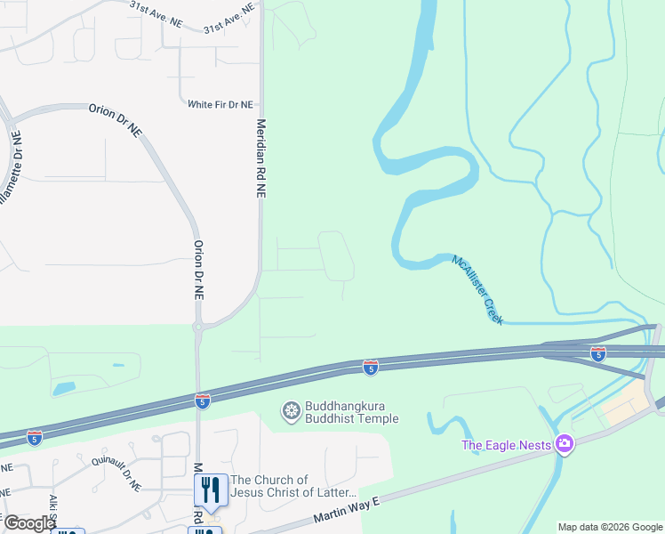 map of restaurants, bars, coffee shops, grocery stores, and more near 2837 Nisqually View Loop Northeast in Olympia