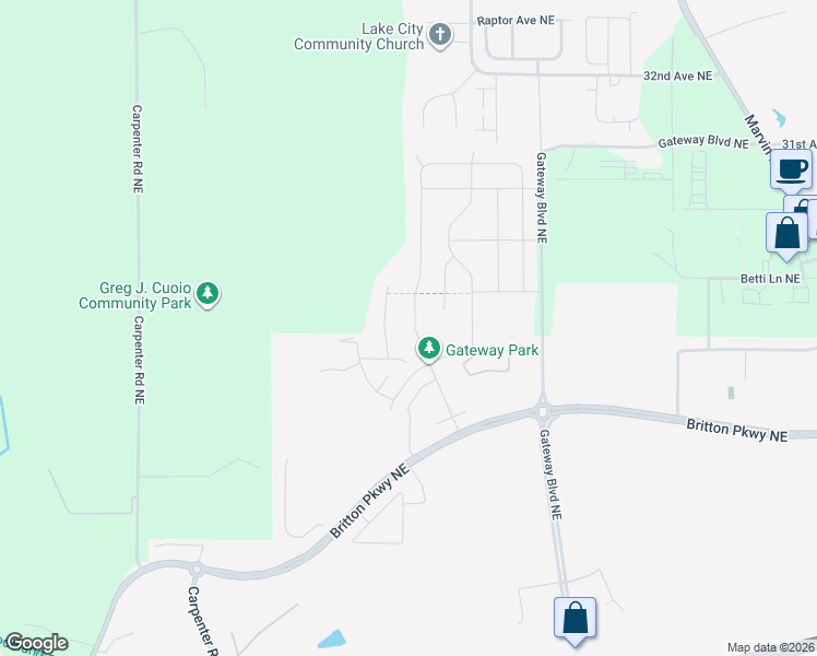 map of restaurants, bars, coffee shops, grocery stores, and more near 2809 Fiddleback Street Northeast in Lacey