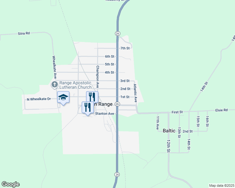 map of restaurants, bars, coffee shops, grocery stores, and more near 7 Baltic Avenue in South Range
