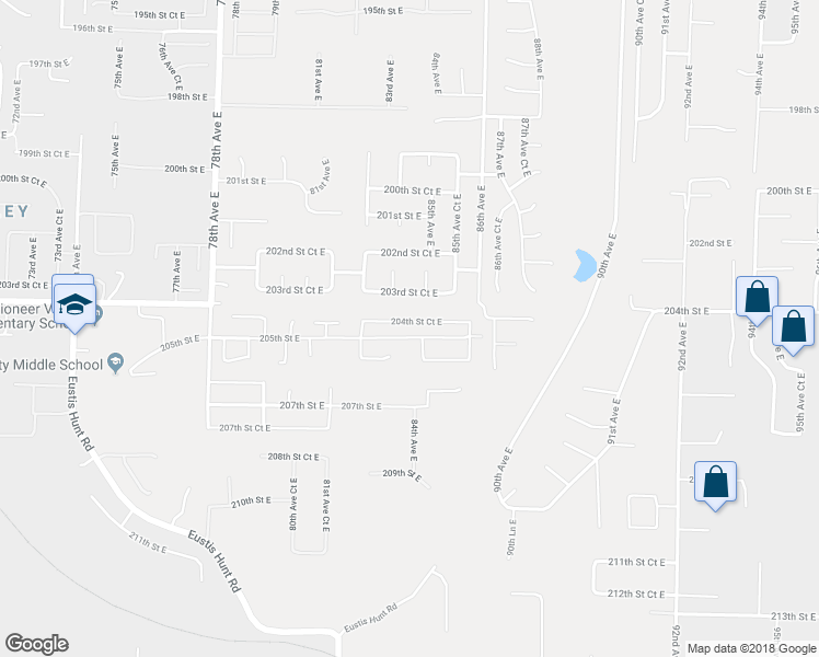 map of restaurants, bars, coffee shops, grocery stores, and more near 8322 204th Street Court East in Spanaway