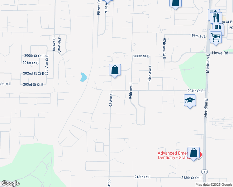 map of restaurants, bars, coffee shops, grocery stores, and more near 9210-9212 204th Street East in Graham