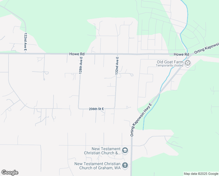 map of restaurants, bars, coffee shops, grocery stores, and more near 13114 203rd Street Court East in Graham