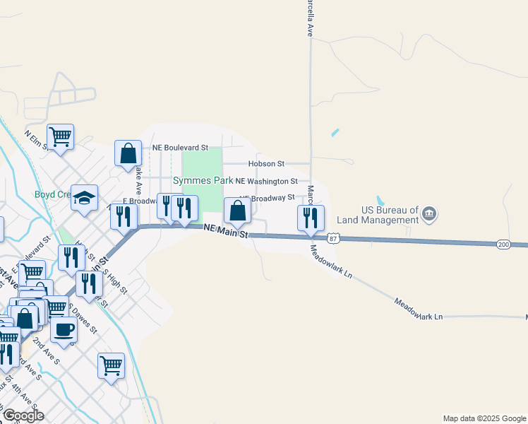 map of restaurants, bars, coffee shops, grocery stores, and more near 607-611 Northeast Broadway Street in Lewistown