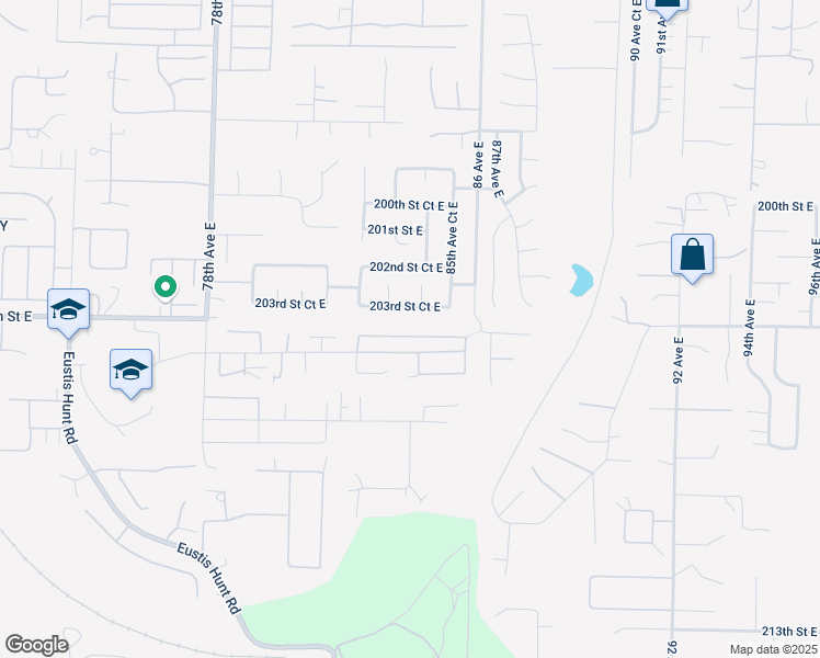 map of restaurants, bars, coffee shops, grocery stores, and more near 8412 203rd Street Court East in Spanaway