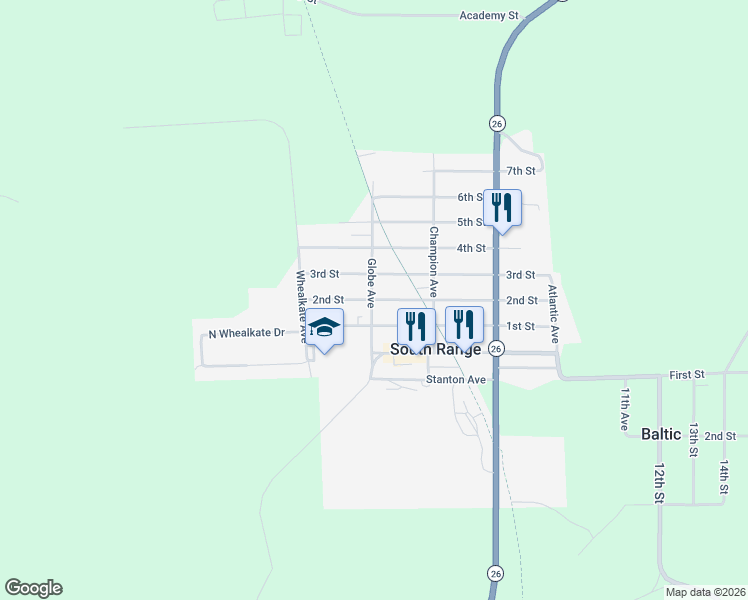 map of restaurants, bars, coffee shops, grocery stores, and more near 56 2nd St in South Range