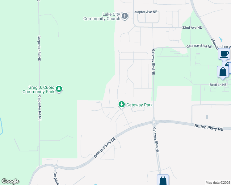 map of restaurants, bars, coffee shops, grocery stores, and more near 2809 Fiddleback Street Northeast in Lacey