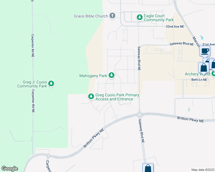 map of restaurants, bars, coffee shops, grocery stores, and more near 2808 Fiddleback Street Northeast in Lacey