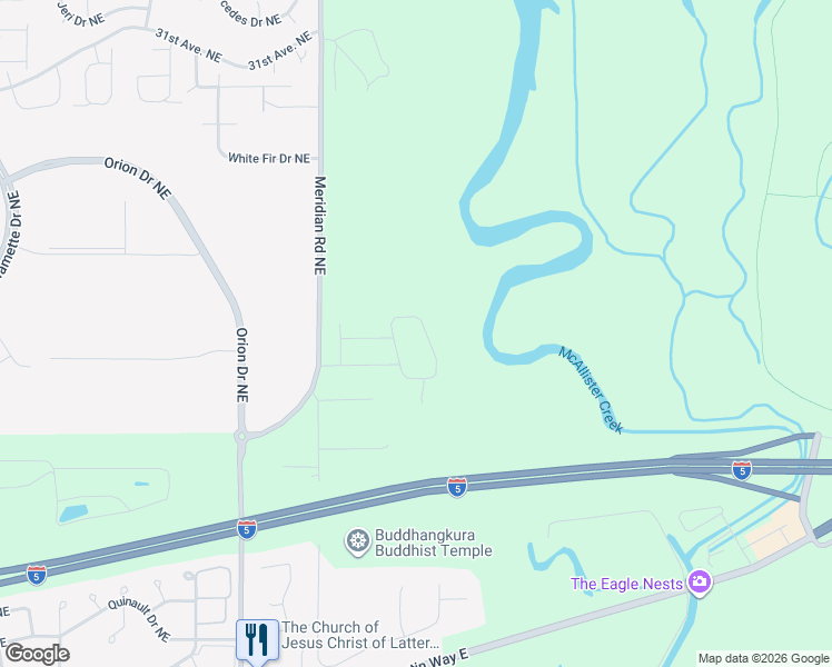 map of restaurants, bars, coffee shops, grocery stores, and more near 2837 Nisqually View Loop Northeast in Olympia