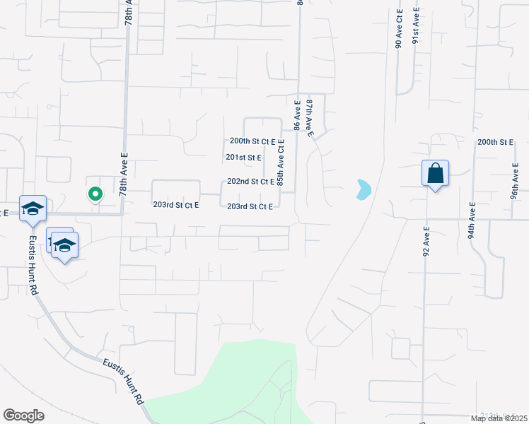 map of restaurants, bars, coffee shops, grocery stores, and more near 8412 203rd Street Court East in Spanaway
