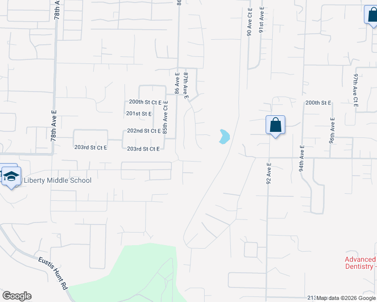 map of restaurants, bars, coffee shops, grocery stores, and more near 20323 86th Avenue Court East in Spanaway