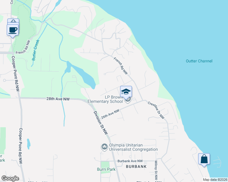 map of restaurants, bars, coffee shops, grocery stores, and more near 2113 28th Avenue Northwest in Olympia