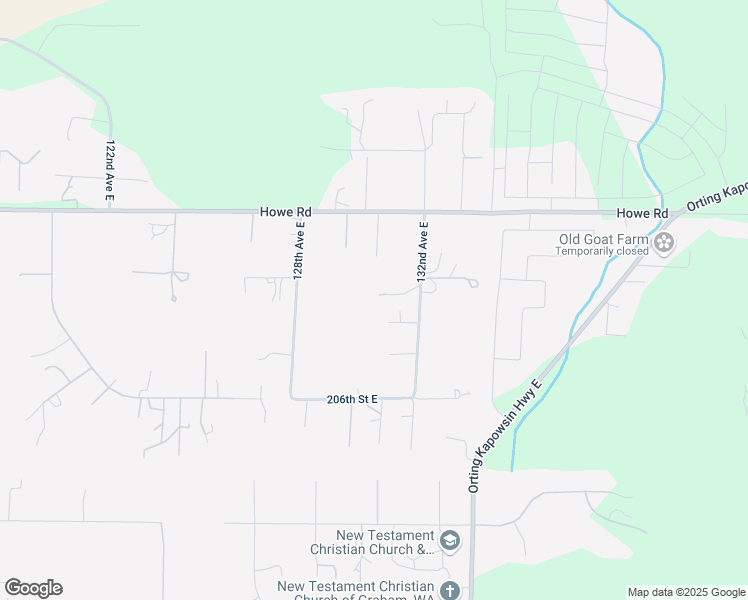 map of restaurants, bars, coffee shops, grocery stores, and more near 13114 203rd Street Court East in Graham