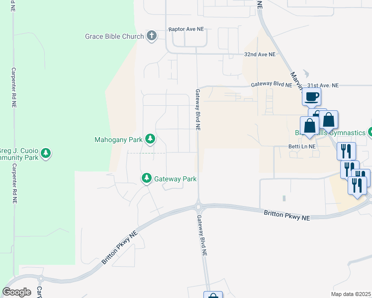 map of restaurants, bars, coffee shops, grocery stores, and more near 2813 Mahogany St NE in Lacey