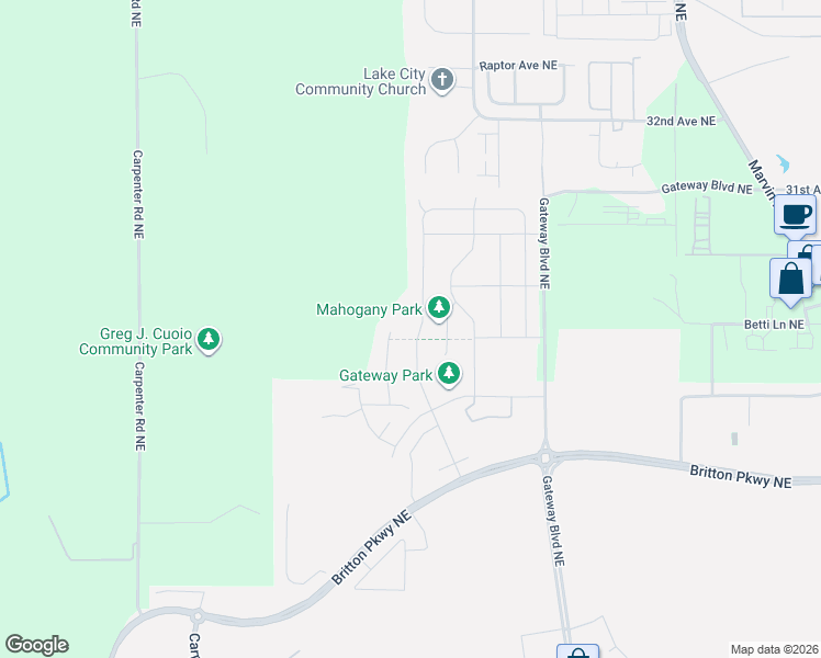 map of restaurants, bars, coffee shops, grocery stores, and more near 2809 Fiddleback Street Northeast in Lacey