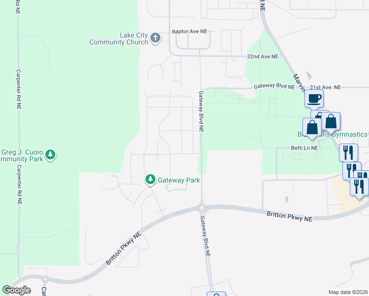 map of restaurants, bars, coffee shops, grocery stores, and more near 2813 Mahogany St NE in Lacey