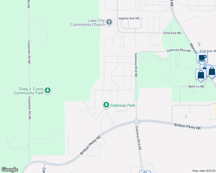 map of restaurants, bars, coffee shops, grocery stores, and more near 2808 Fiddleback Street Northeast in Lacey
