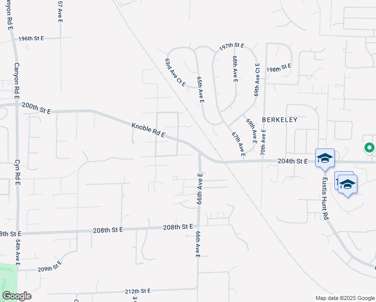 map of restaurants, bars, coffee shops, grocery stores, and more near 6510 203rd Street Court East in Spanaway