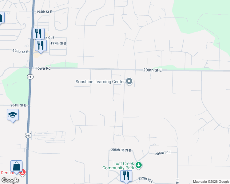 map of restaurants, bars, coffee shops, grocery stores, and more near 20110 110th Avenue Court East in Graham