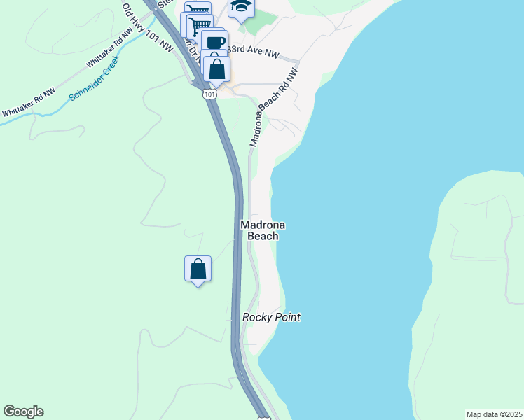 map of restaurants, bars, coffee shops, grocery stores, and more near 2914 Madrona Beach Road Northwest in Olympia