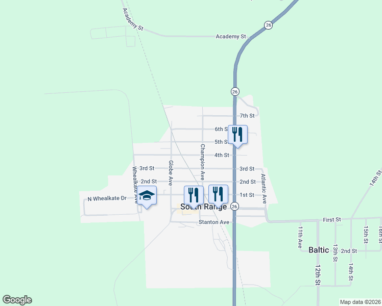 map of restaurants, bars, coffee shops, grocery stores, and more near 44 4th Street in South Range