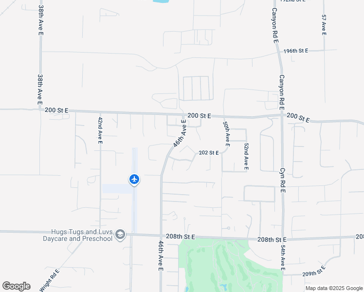 map of restaurants, bars, coffee shops, grocery stores, and more near 20212 47th Avenue East in Spanaway