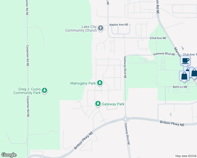 map of restaurants, bars, coffee shops, grocery stores, and more near 2906 Fiddleback Street Northeast in Lacey