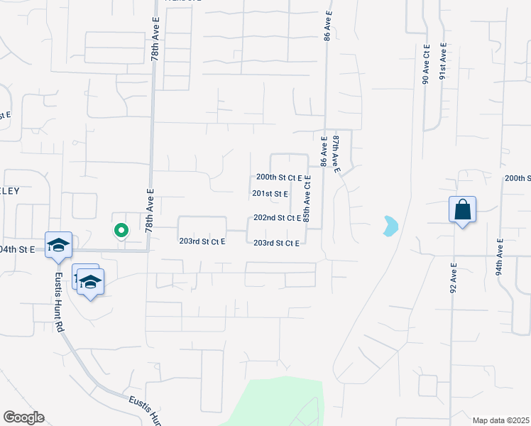 map of restaurants, bars, coffee shops, grocery stores, and more near 8309 202nd Street Court East in Spanaway