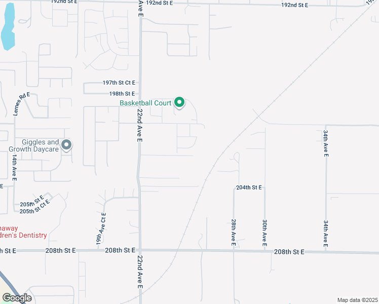 map of restaurants, bars, coffee shops, grocery stores, and more near 2510 201st Street Court East in Spanaway