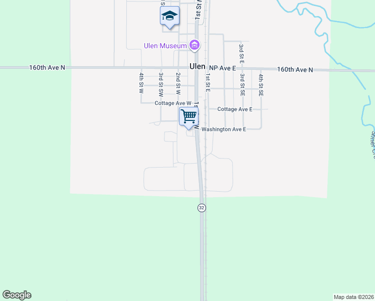 map of restaurants, bars, coffee shops, grocery stores, and more near 321 1st Street Southwest in Ulen