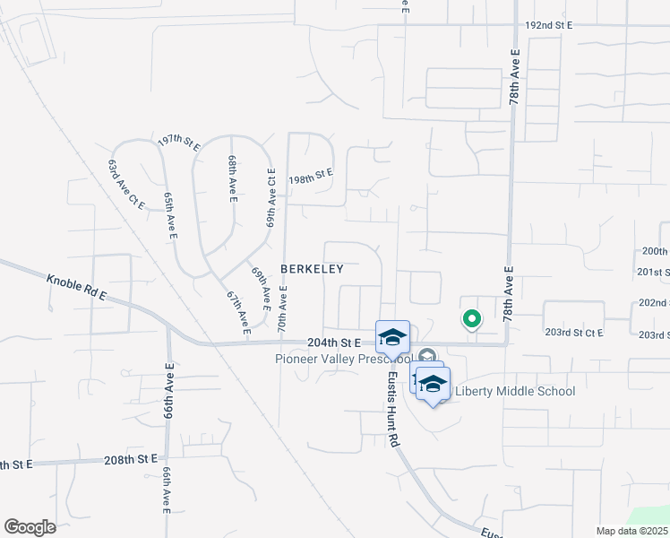 map of restaurants, bars, coffee shops, grocery stores, and more near 7115 201st Street East in Spanaway