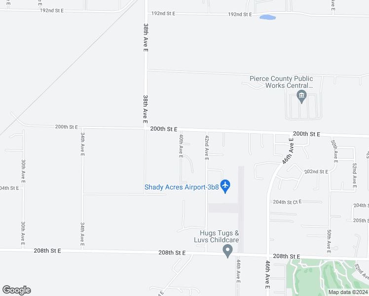 map of restaurants, bars, coffee shops, grocery stores, and more near 20107 40th Avenue East in Spanaway
