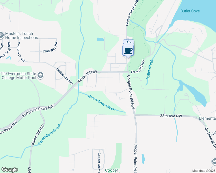 map of restaurants, bars, coffee shops, grocery stores, and more near 3010 Saint James Court Northwest in Olympia