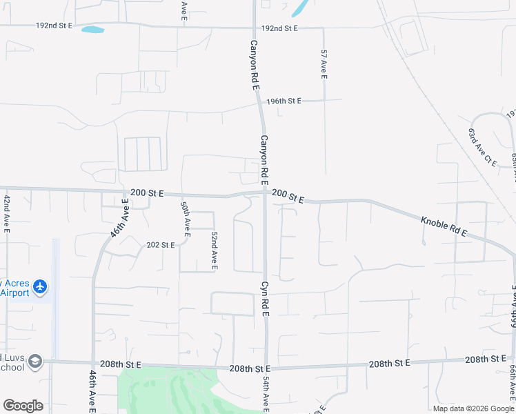map of restaurants, bars, coffee shops, grocery stores, and more near 20015 53rd Avenue East in Spanaway