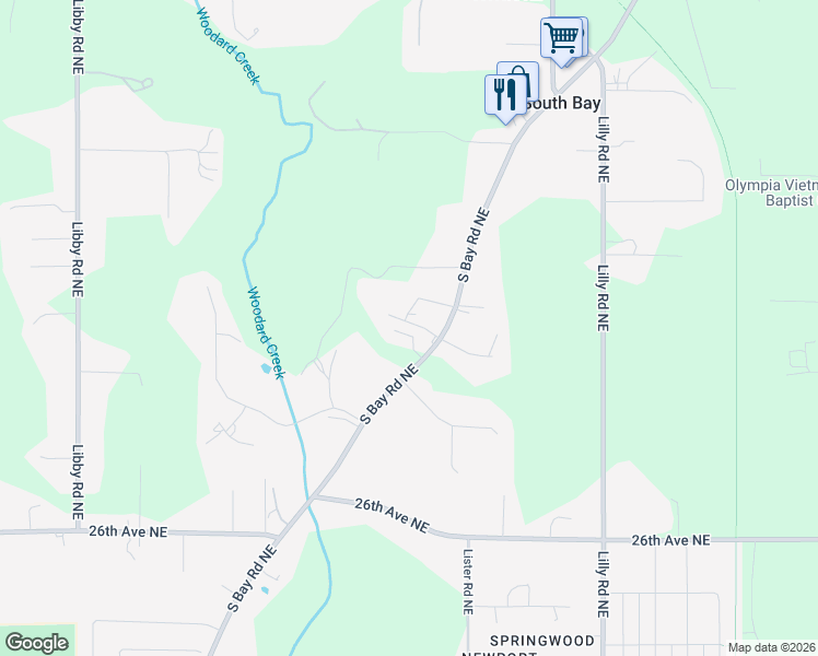 map of restaurants, bars, coffee shops, grocery stores, and more near 3001 South Bay Road Northeast in Olympia