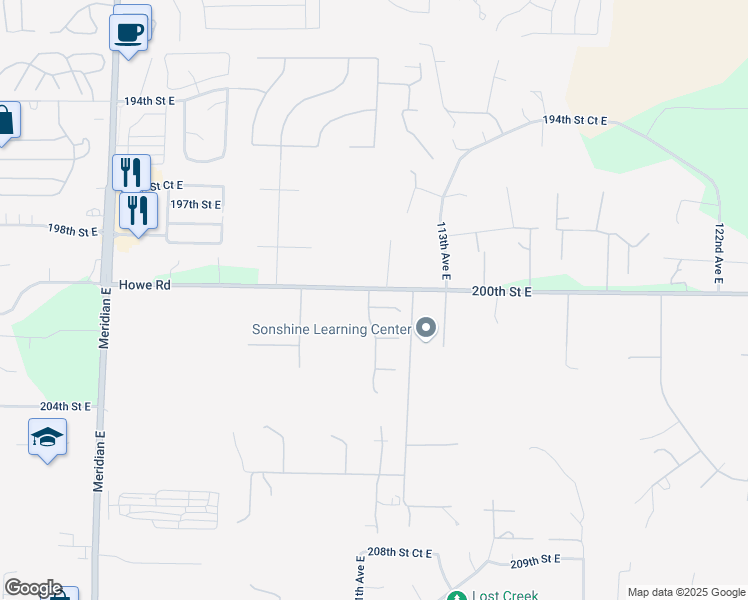 map of restaurants, bars, coffee shops, grocery stores, and more near 11015 200th Street Court East in Graham