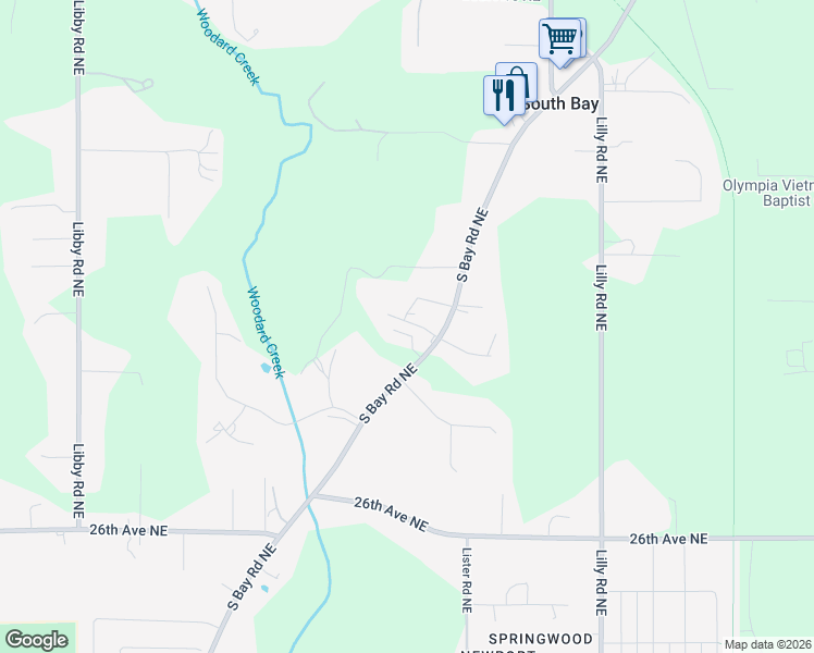 map of restaurants, bars, coffee shops, grocery stores, and more near 3001 South Bay Road Northeast in Olympia