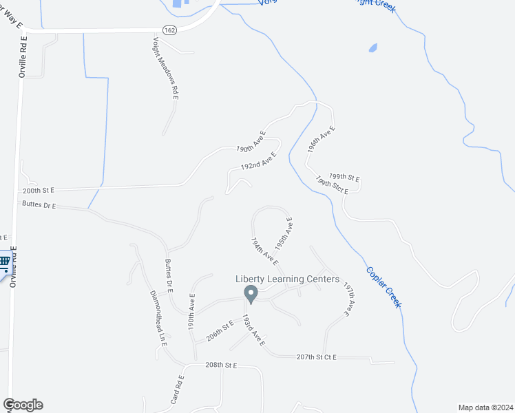 map of restaurants, bars, coffee shops, grocery stores, and more near 19401 200th Street Court East in Orting